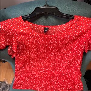 Red Blouse with white flowers